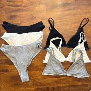 SHEIN Black, White, and Gray Ribbed Bikini Set